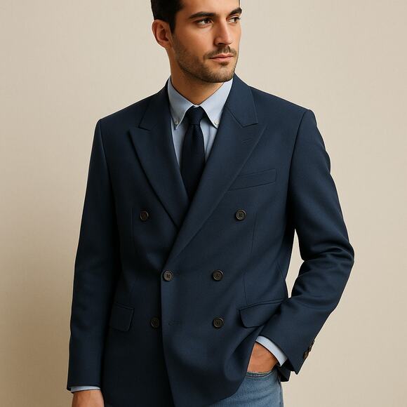 Sandro Paris Blazer Jacket FR 48 US 38 Navy Wool Double Breasted Mens Oversized - Picture 1 of 16